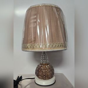 Elegant Brown Glass Table Lamp with Fabric Shade